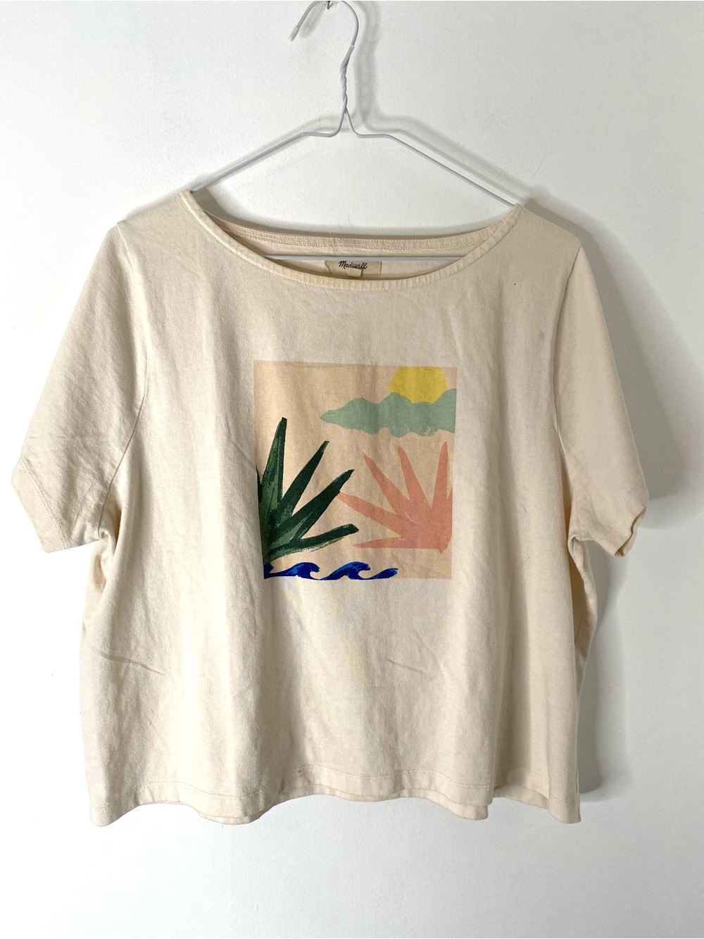 Madewell Cream Abstract Coastal Graphic Boxy Tee Short Sleeve T Shirt